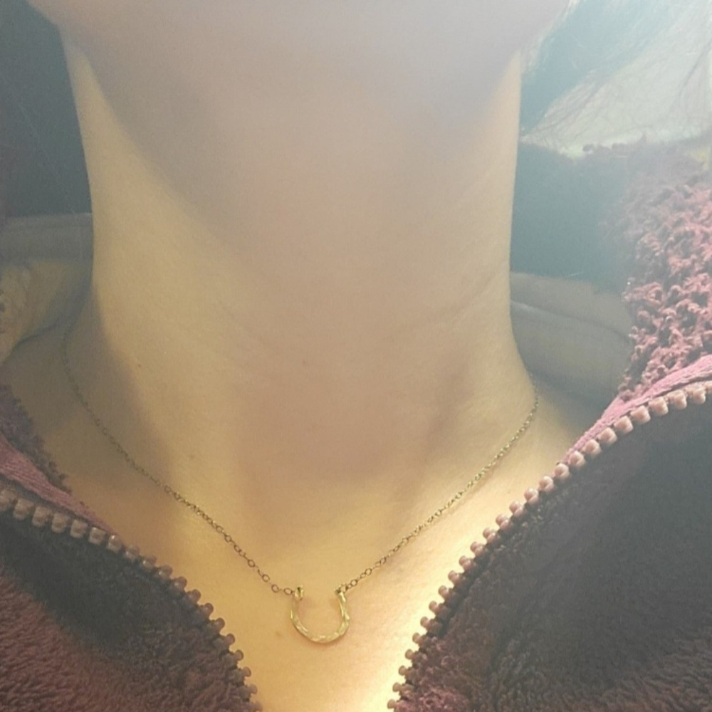 15.5 inch Gold Filled Hammered Horseshoe Cable Dainty Necklace Choker Handmade